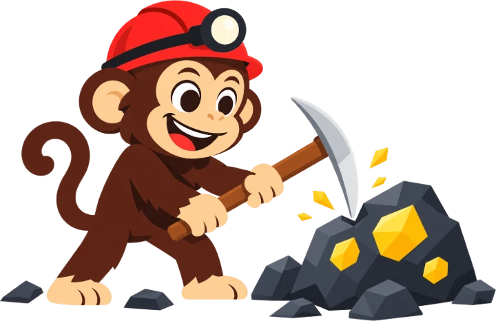 PowMonkey mining gold with a pickaxe